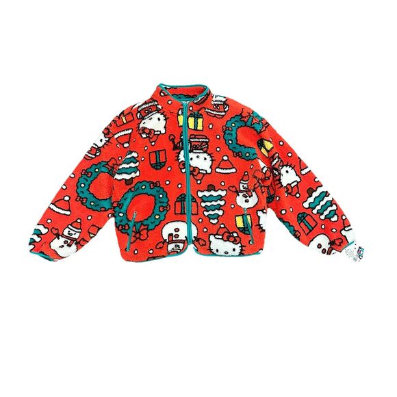 Hello Kitty Printed Fleece Christmas Sweater Jacket Size XL Sherpa Zip Up - Picture 4 of 9